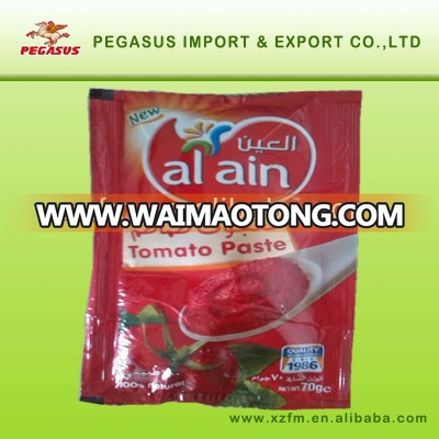 fresh tomato paste in sachet 70g*100 pouches with brix 22-24%